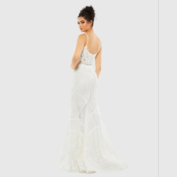 Mac Duggal Embellished Lace Trumpet Gown Ivory NWT - Picture 3 of 6